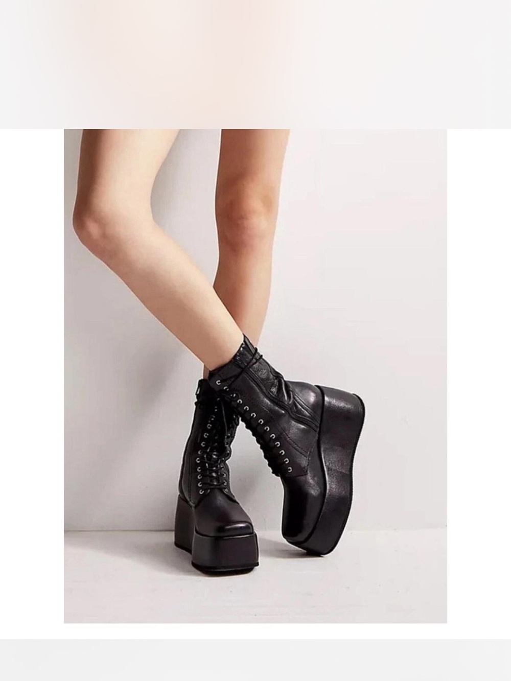 Free People Black Arlyn Leather Platform Boots